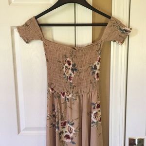 Urban Outfitters tan off the shoulder floral dress